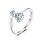 S925 Sterling Silver Ring Double-headed Cute Loving Heart Zircon Twelve-color Adjustable