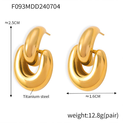 European And American INS Style Half Ring Buckle Stud Earrings 18K Gold Titanium Steel Earrings