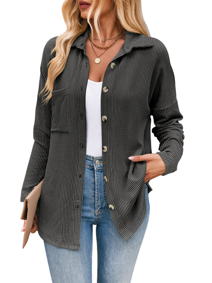 Striped Contrast Color Pocket Long Sleeve Shirt