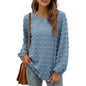 Fashion Jacquard Long-sleeved Round Neck T-shirt Casual Loose Pullover Top Womens Clothing