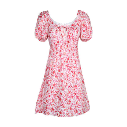 Sweet And Spicy Style Women's Bubble Sleeve Floral Stitching Dress