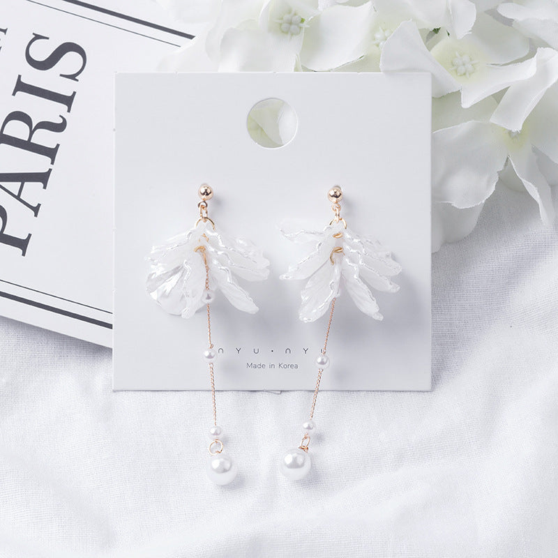 Elegant Transparent Flower Tassel Pearl Stud Earrings