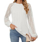 New Lace Long Sleeve Round Neck T-shirt Fashion Loose Solid Color Pullover Top For Womens Clothing