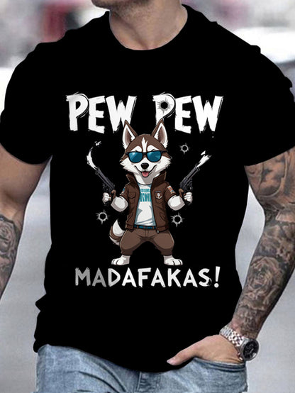 PewPew Pup: Husky Cartoon Sports Tee