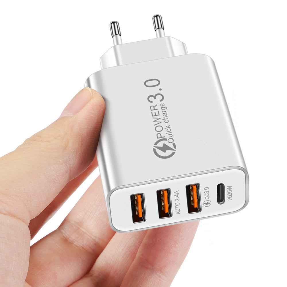 3USB+PD Type-C mobile phone charger with multiple USB ports, travel charging head