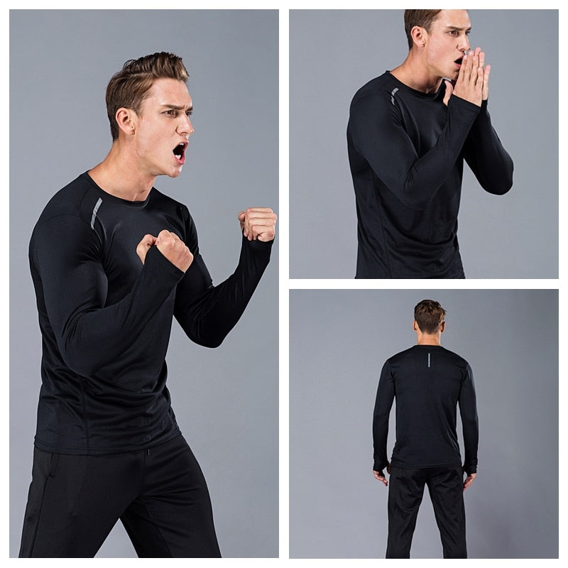 Men Long Sleeve Bodybuilding Sport Running Shirt breathable Basketball Soccer Training Fitness T Shirt