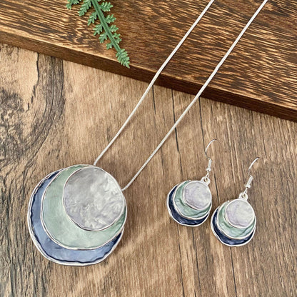 Color Painting Oil Three-layer Ring Hollow Pendant Earrings And Necklace Set