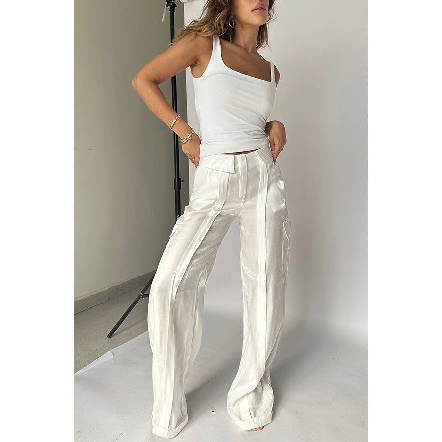 Ins Style Loose Straight Pants With Multi-pocket Design New Fashion Casual Vacation Trousers Womens Clothing