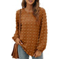 Fashion Jacquard Long-sleeved Round Neck T-shirt Casual Loose Pullover Top Womens Clothing