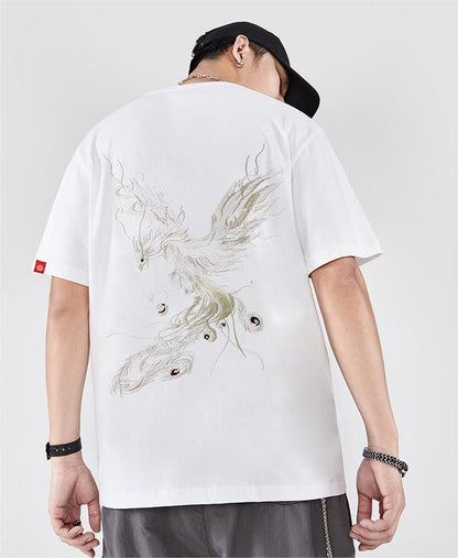 Spring and summer new pure cotton trend loose short sleeved T shirt men China Chinese style men Phoenix embroidery hal