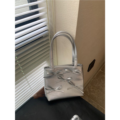 Simple Fashion Women's Bow Silver Small Square Bag