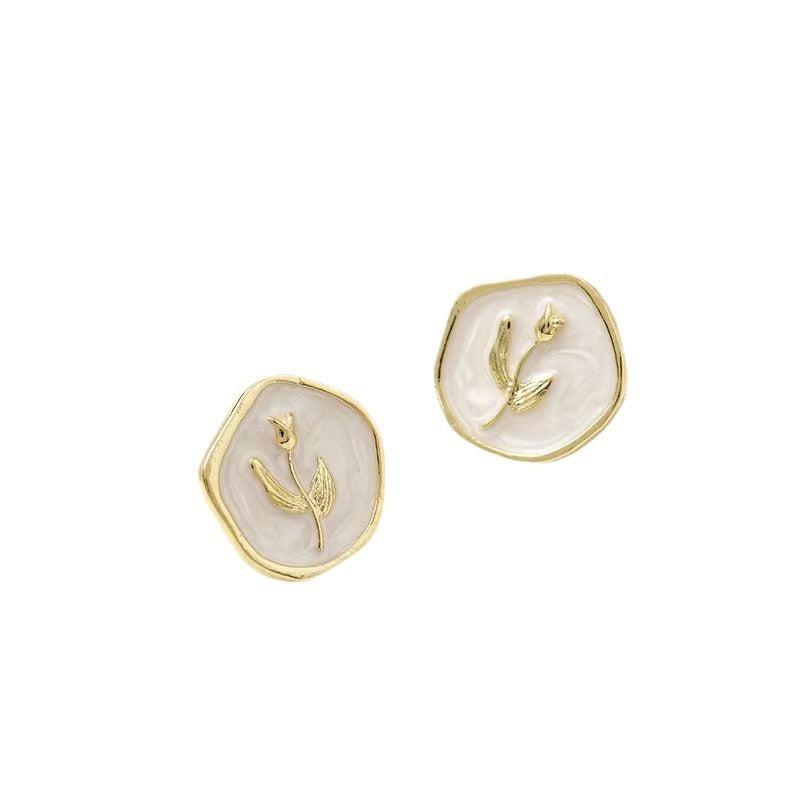 Retro Enamel Tulip Stud Earrings Niche Design Geometric