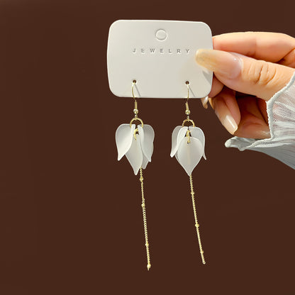 Elegant Transparent Flower Tassel Pearl Stud Earrings