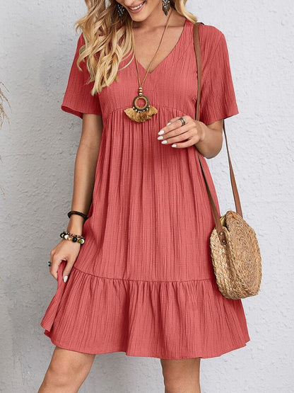 Summer V-neck Dresses Women's Loose Casual Short-sleeved Corset Dress