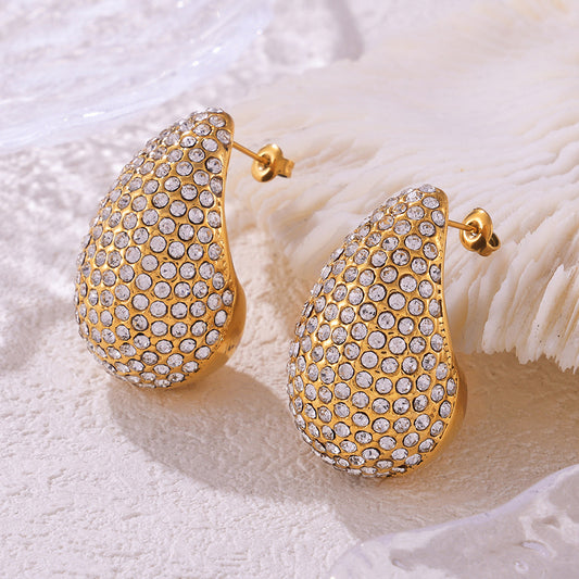 European And American Chic Style Niche Diamond Water Drop Earrings