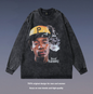 American retro hip hop rap celebrity portrait printed vintage long sleeved t-shirt for men and women with trendy bottom top