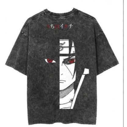 Anime cartoon wash distressed men short sleeved t-shirt high street dark man