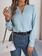 Fashion V-Neck Long Sleeve Shirt Elegant Commuter Solid Blouse Office Women's Clothing