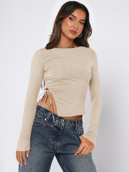 Women's Drawstring Off-shoulder Top