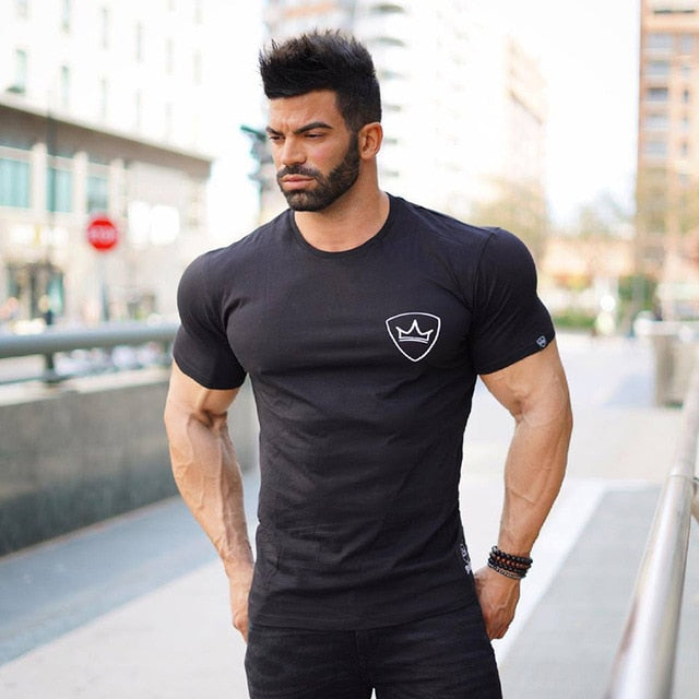 Sport T Shirt Men Cotton Dry Fit Gym Training Tshirt Men Rashgard Running Shirt Sportswear Sport Bodybuilding Shirt Fitness Top