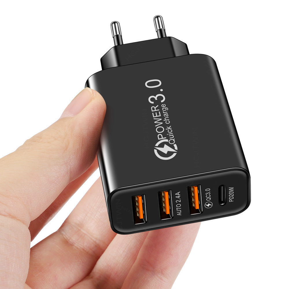 3USB+PD Type-C mobile phone charger with multiple USB ports, travel charging head