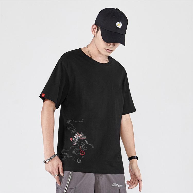 Spring and summer new pure cotton trend loose short sleeved T shirt men China Chinese style men Phoenix embroidery hal