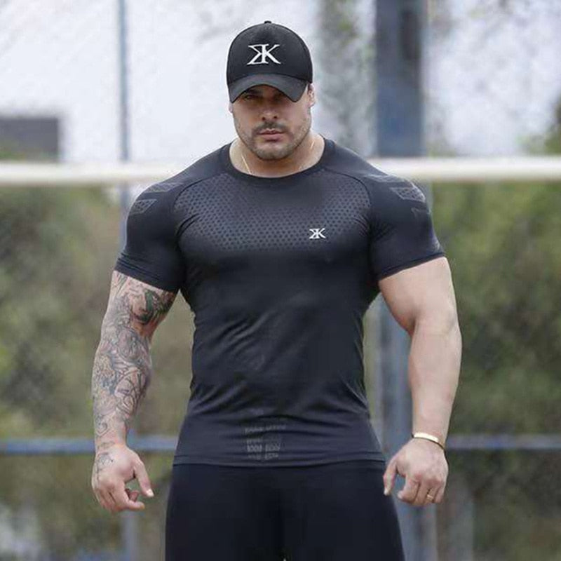 Compression Quick dry T-shirt Men Running Sport Skinny Short Tee Shirt