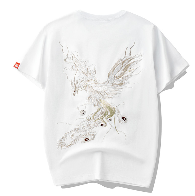 Spring and summer new pure cotton trend loose short sleeved T shirt men China Chinese style men Phoenix embroidery hal