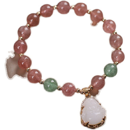 Natural Strawberry Quartz Bracelet Female Maitreya Buddha Pendant