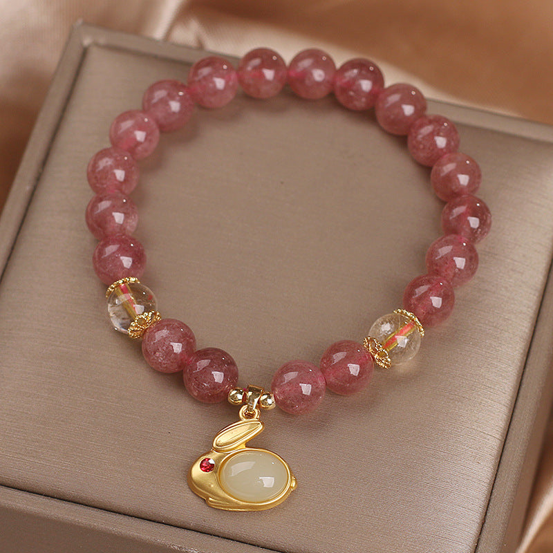 National Style Natural Strawberry Quartz Bracelet Women's Valentine's Day