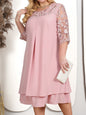 Women's Embroidered Chiffon Patchwork Round Neck Half-length Sleeve Dress