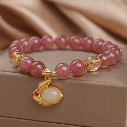 National Style Natural Strawberry Quartz Bracelet Women's Valentine's Day