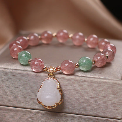 Natural Strawberry Quartz Bracelet Female Maitreya Buddha Pendant