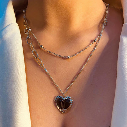 Fashion Love Pendant Double-layer Necklace Female Clavicle Chain