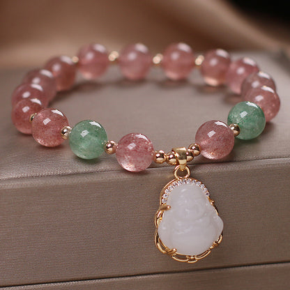 Natural Strawberry Quartz Bracelet Female Maitreya Buddha Pendant