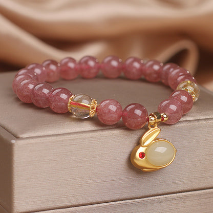 National Style Natural Strawberry Quartz Bracelet Women's Valentine's Day