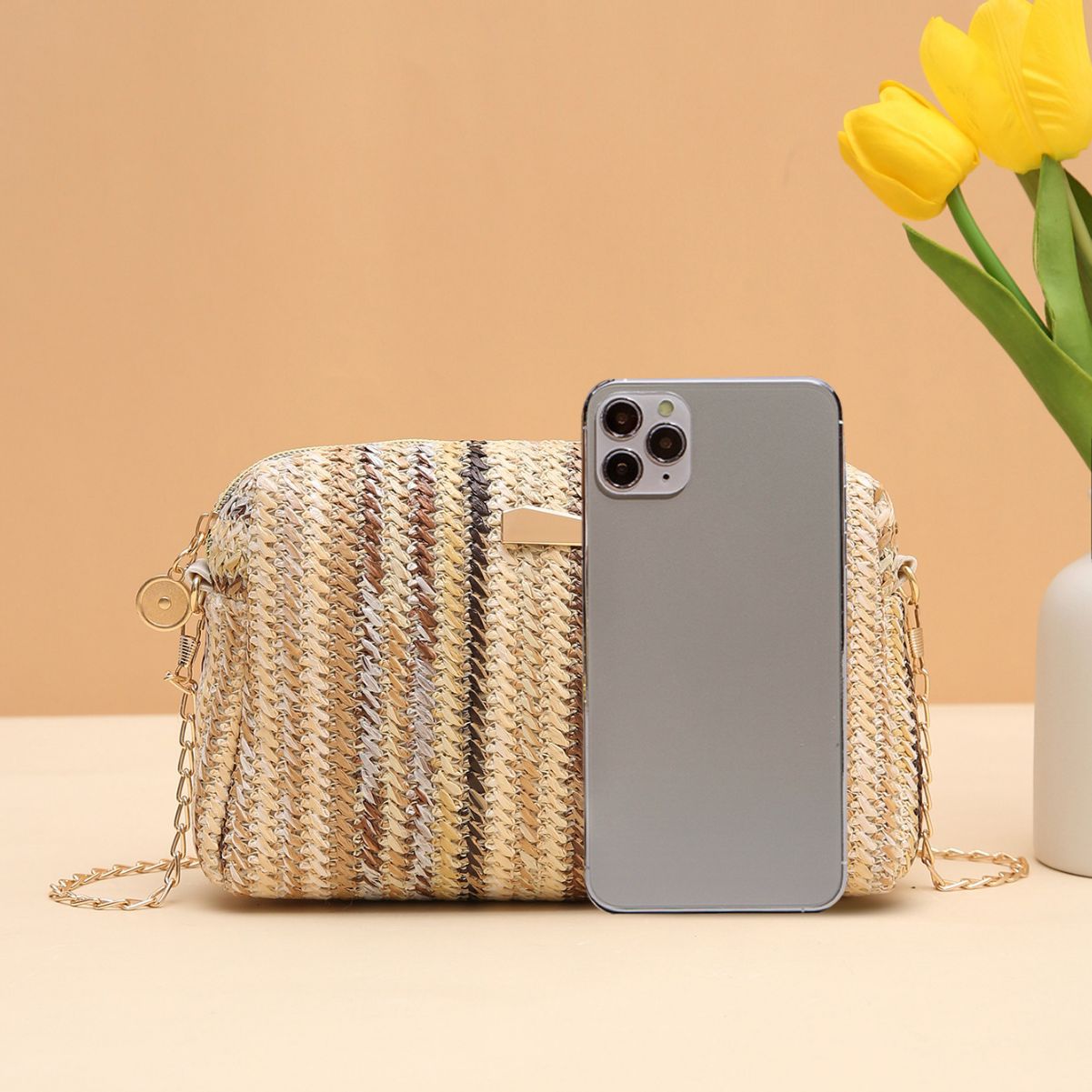 Rainbow Straw Bag Woven Camera Bag All-match Girls Crossbody Bag