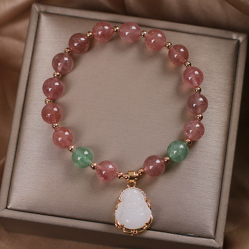 Natural Strawberry Quartz Bracelet Female Maitreya Buddha Pendant