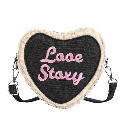 Women's Heart-shaped Letter Embroidered Crossbody Shoulder Bag