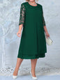 Women's Embroidered Chiffon Patchwork Round Neck Half-length Sleeve Dress