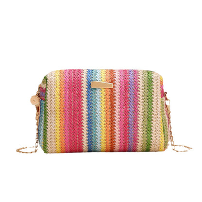 Rainbow Straw Bag Woven Camera Bag All-match Girls Crossbody Bag