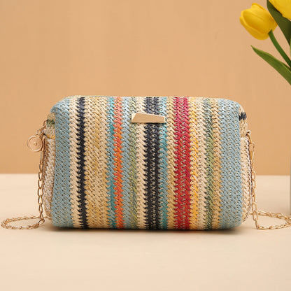 Rainbow Straw Bag Woven Camera Bag All-match Girls Crossbody Bag