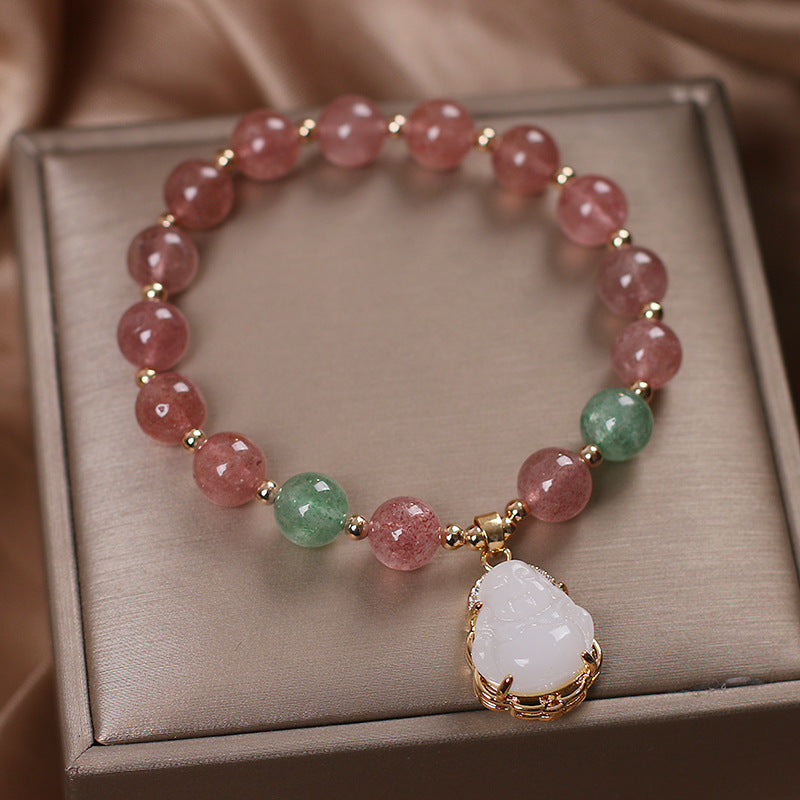 Natural Strawberry Quartz Bracelet Female Maitreya Buddha Pendant