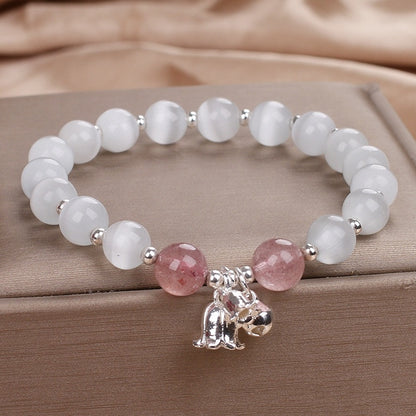 Natural Opal Strawberry Quartz Beaded Bracelet