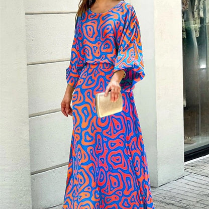 Elegance Ensemble: Printed Top & Maxi Skirt Set