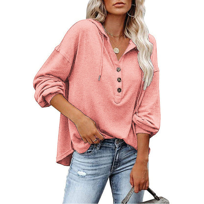 V-neck Long Sleeved Hooded Sweater Women's Sports Pullover Sweatshirt