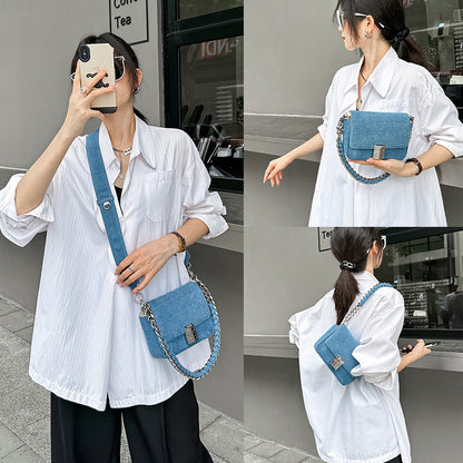 New Retro Chain Shoulder Underarm Bag Chain Denim Women's Bag