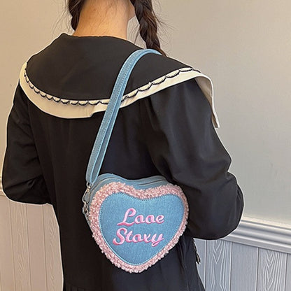 Women's Heart-shaped Letter Embroidered Crossbody Shoulder Bag