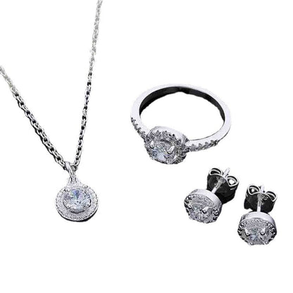 Zircon Silver Accessories Necklace Ring Earrings Suit