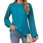 New Lace Long Sleeve Round Neck T-shirt Fashion Loose Solid Color Pullover Top For Womens Clothing